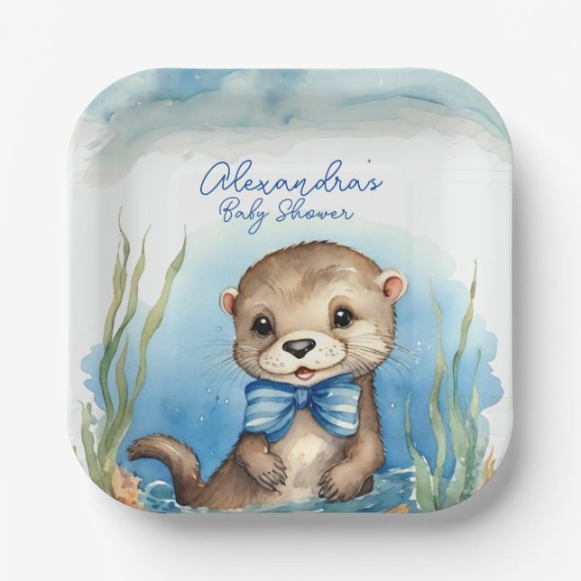 Baby Otter Boy Baby Dusche Pappteller (Vorderseite)