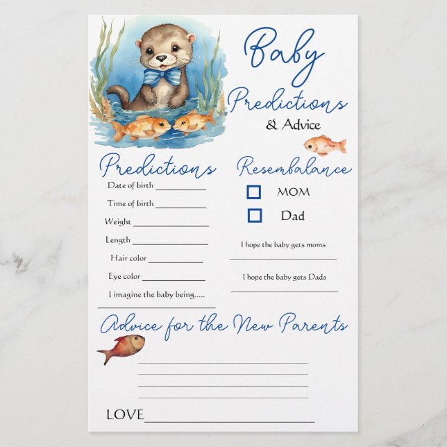 Baby Otter Boy Baby Predictions Carte de conseil (Devant)