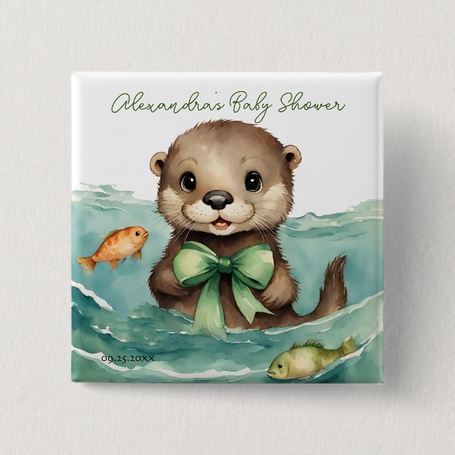 Baby Otter Gender Neutral Baby Dusche Button (Vorderseite)