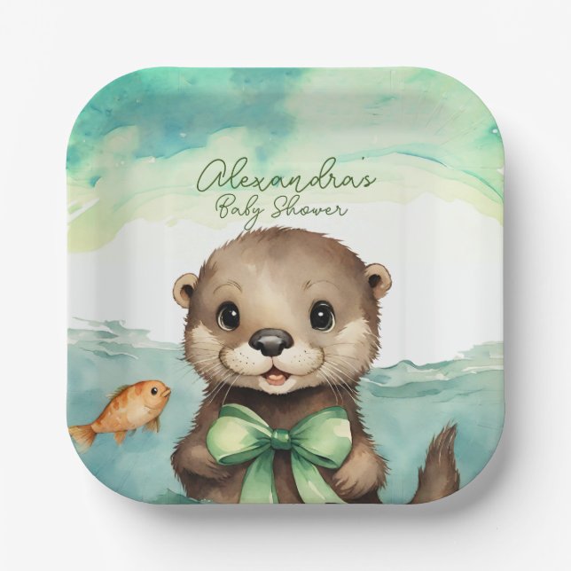 Baby Otter Gender Neutral Baby Dusche Pappteller (Vorderseite)