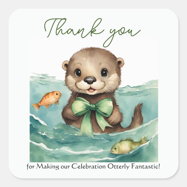 Baby Otter Gender Neutral Baby Dusche Vielen Dank Quadratischer Aufkleber (Vorderseite)