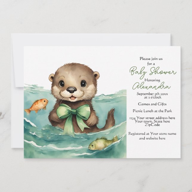 Baby Otter Gender Neutral Baby Shower Einladung (Vorderseite)