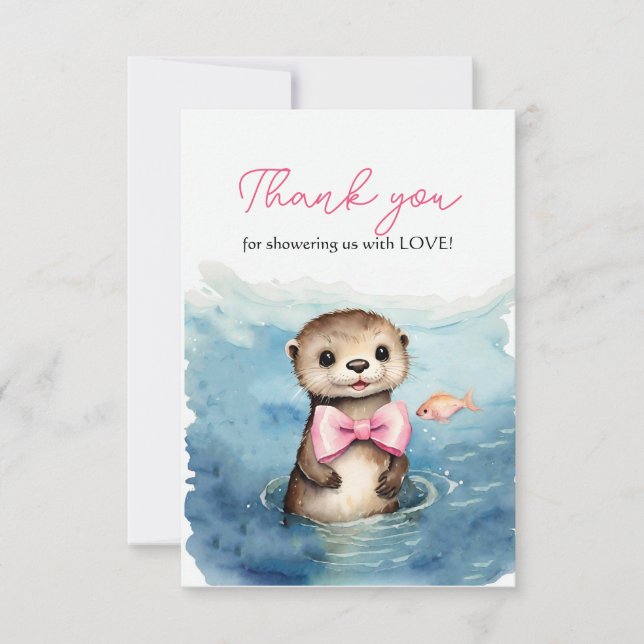 Baby Otter Girl Baby Dusche Vielen Dank Dankeskarte (Vorderseite)