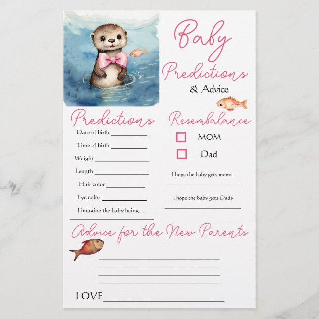 Baby Otter Girl Baby Predictions Karte (Vorderseite)
