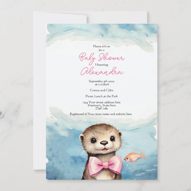 Baby Otter Girl Babydusche Einladung (Vorderseite)