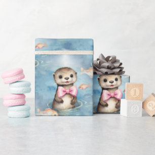Baby Otter Girl Babydusche Geschenkpapier