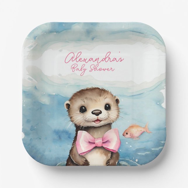 Baby Otter Girl Babydusche Pappteller (Vorderseite)