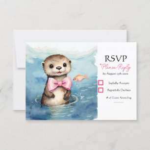 Baby Otter Girl Babydusche RSVP Karte