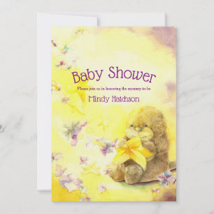 Baby Otter Lila & Gelb Babydusche Einladung