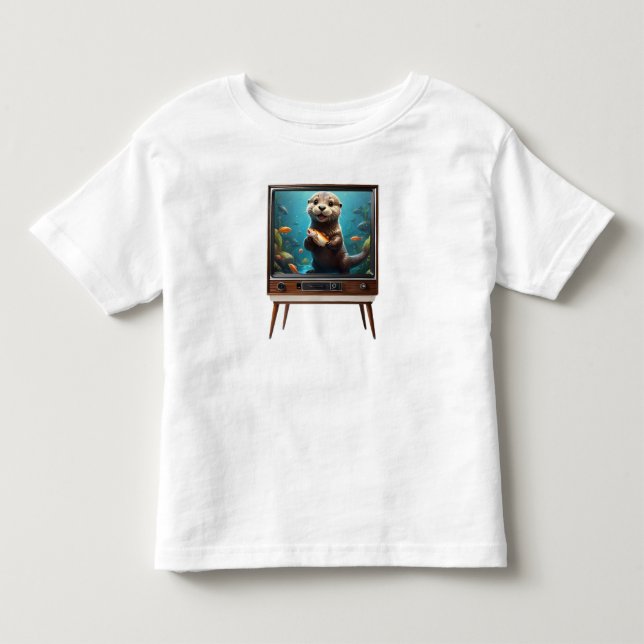 Baby Otter mit Fisch im analogen Fernsehen, Kleinkind T-shirt (Vorderseite)