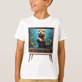 Baby Otter mit Fisch im analogen Fernsehen, T-Shirt