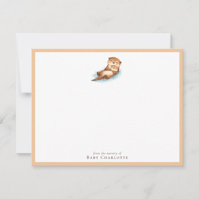 Baby Otter Nursery Note Card – Personalized Mitteilungskarte (Vorderseite)