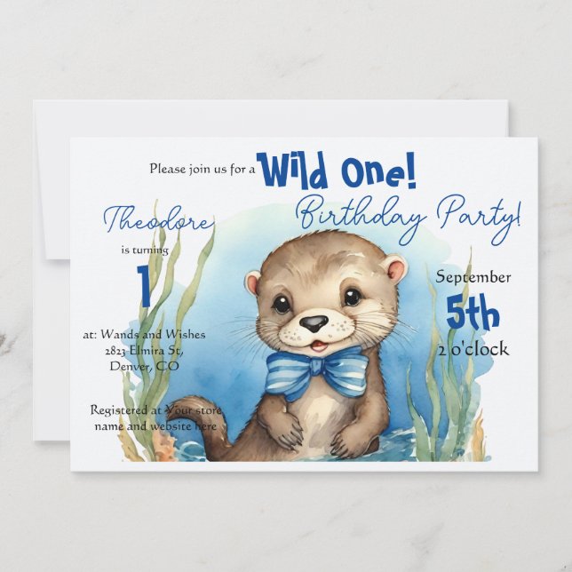 Baby Otter Wild One Boy Birthday Einladung (Vorderseite)