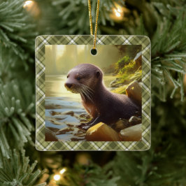 Baby Otter Wildlife Portrait Personalized Keramikornament