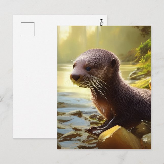 Baby Otter Wildlife Portrait Postkarte (Vorne/Hinten)
