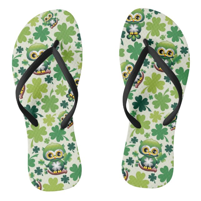 Baby Owl Cute St Patrick Cartoon Flip Flops (Fußbett)