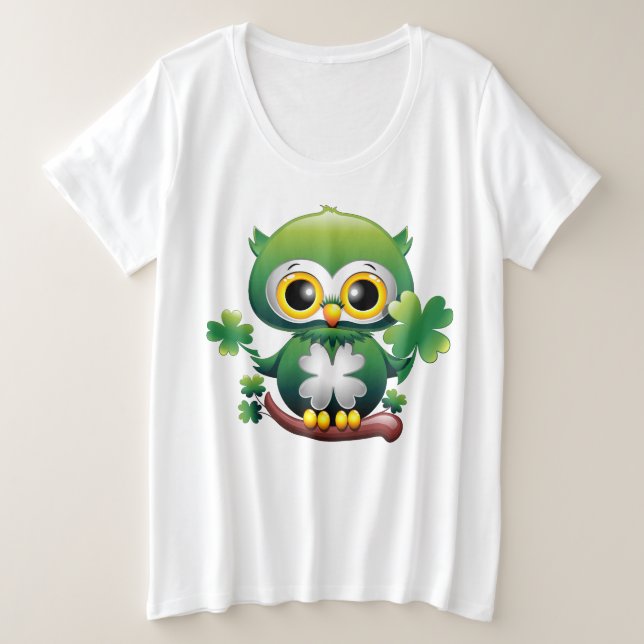 Baby Owl Cute St Patrick Cartoon Große Größe T-Shirt (Design vorne)