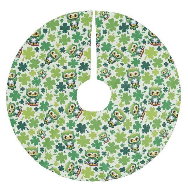 Baby Owl Cute St Patrick Cartoon Polyester Weihnachtsbaumdecke (Vorderseite)
