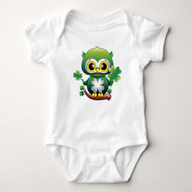 Baby Owl Cute St Patrick Cartoon Strampler (Vorderseite)