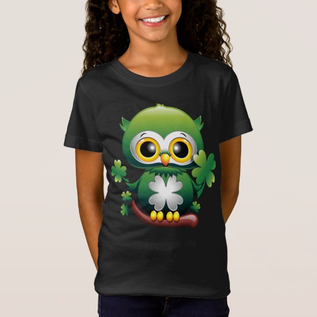 Baby Owl Cute St Patrick Cartoon T-Shirt (Vorderseite)