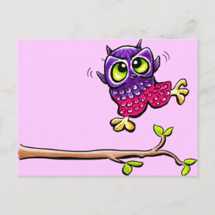 Baby Owl First Flight Pink Postkarte