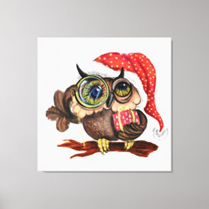 Baby Owl in Christmas Hat Canvas drucken Geschenk Leinwanddruck