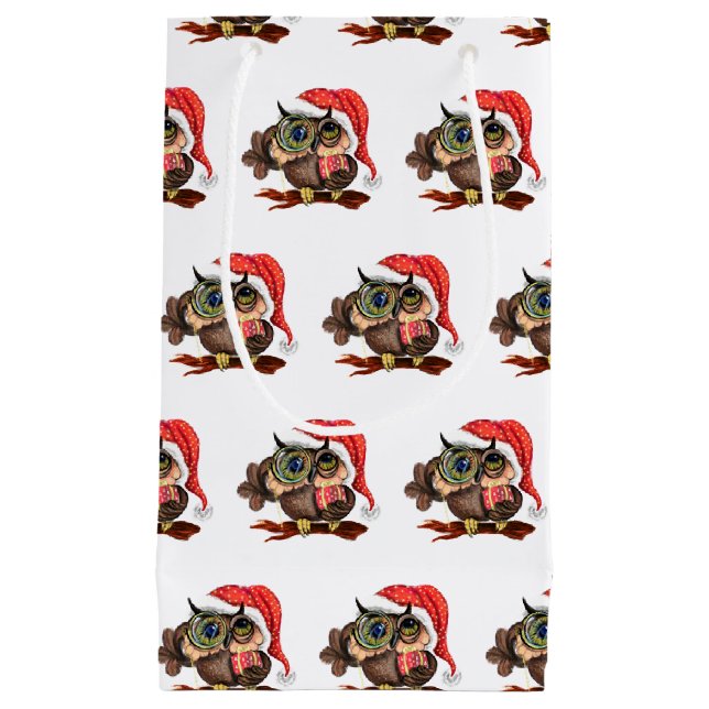Baby Owl in Christmas Hat Geschenktasche Kleine Geschenktüte (Vorderseite)