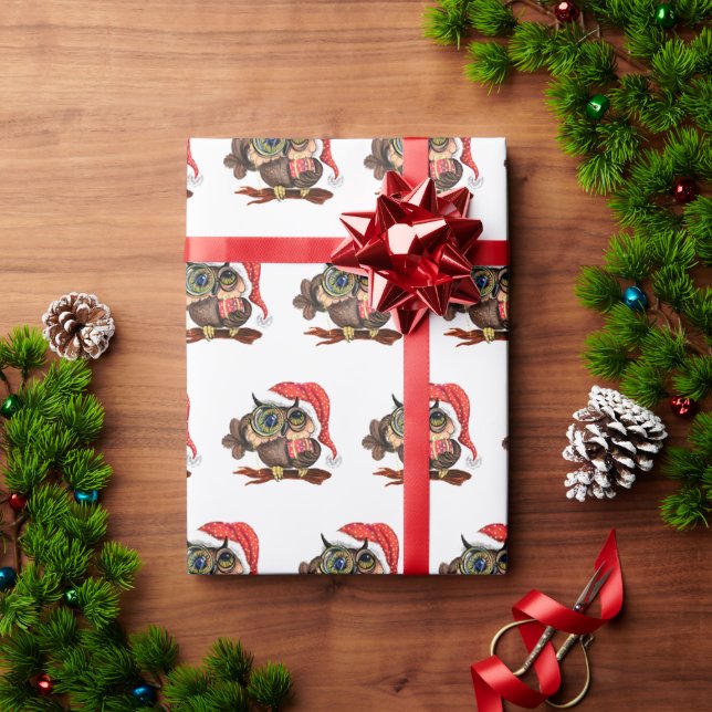 Baby Owl in Christmas Hat Packpapier Geschenk (Feiertagsgeschenk)