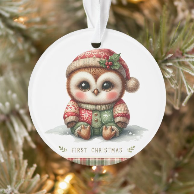 Baby Owl in Holly Hat & Sweater (Arbre)