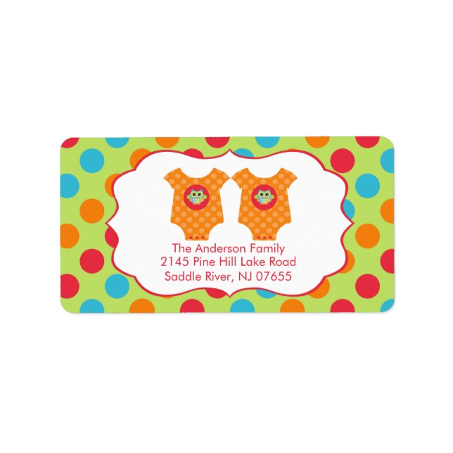 Baby Owl Kleidung Twins Baby Dusche Adressenaufsch Adressaufkleber (Vorne)
