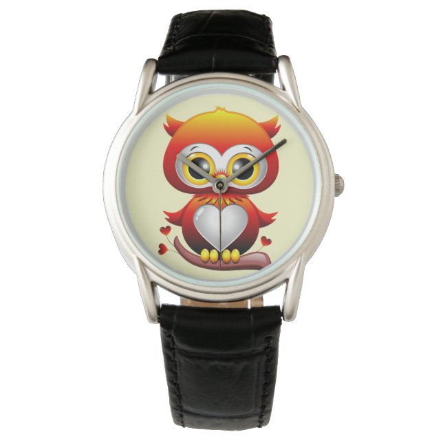Baby Owl Liebe Cartoon Armbanduhr (Vorderseite)
