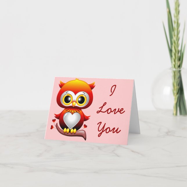 Baby Owl Liebe Herz Cartoon Note Card Karte (Vorderseite)
