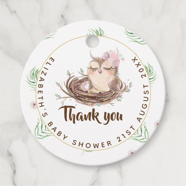 Baby Owl Paare Dusche Rustikale Eier Nest Vielen D Geschenkanhänger (Vorderseite)