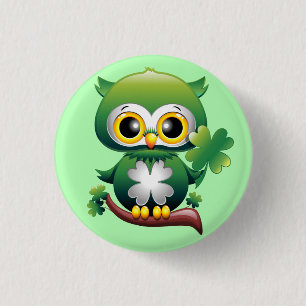 Baby Owl St Patrick Paddy Cartoon Button