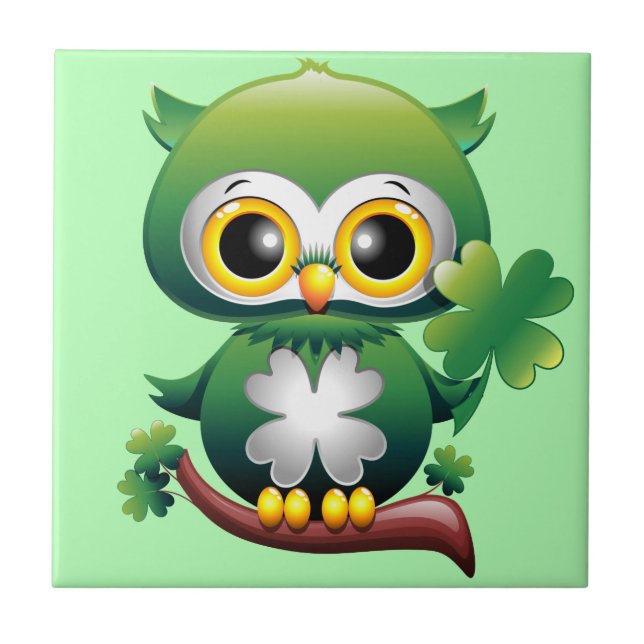 Baby Owl St Patrick Paddy Cartoon Fliese (Vorderseite)