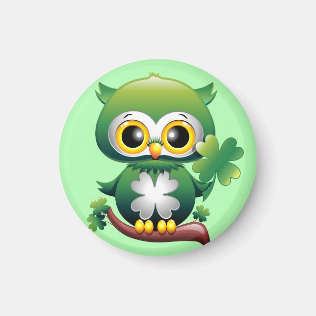 Baby Owl St Patrick Paddy Cartoon Magnet (Vorne)