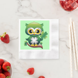 Baby Owl St Patrick Paddy Cartoon Serviette