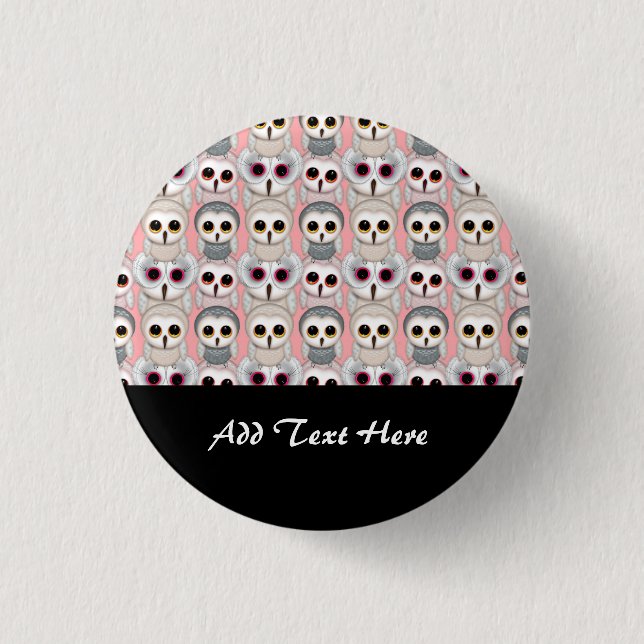 Baby Owls auf rosa Muster Button (Vorderseite)