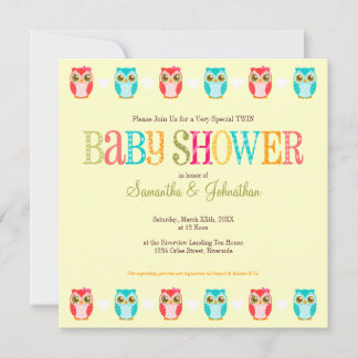 Baby Owls - Girl and Boy Twins Dusche Einladung