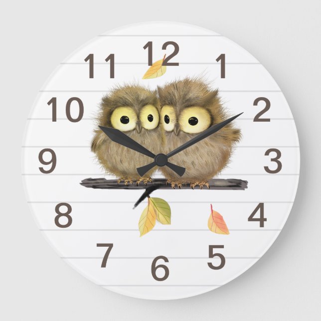 Baby Owls Wall Clock Große Wanduhr (Vorderseite)