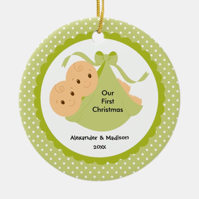 Baby paart erste Verzierung des Babys Weihnachts Keramik Ornament (Vorne)