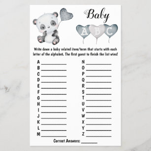 Baby Panda ABC Baby Shower Spielkarte Flyer