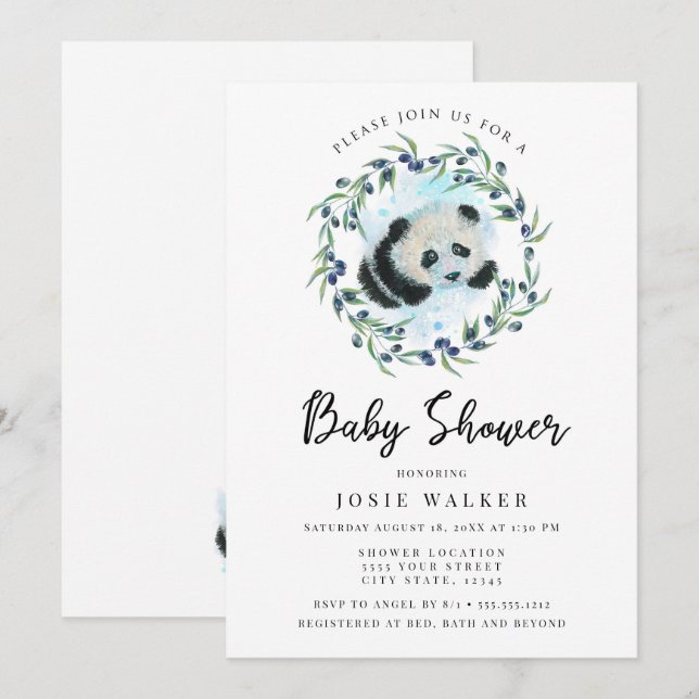 Baby Panda, Babydusche Einladung (Vorne/Hinten)