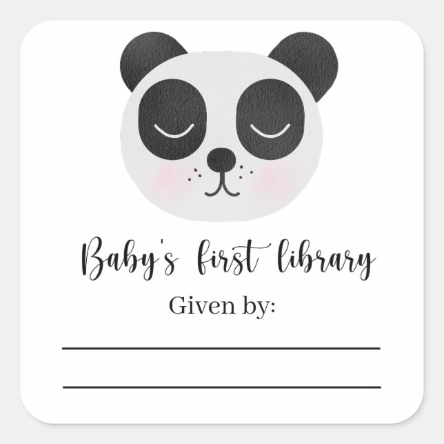 Baby Panda Bear - Baby Dusche Buchzeichen Quadratischer Aufkleber (Vorderseite)