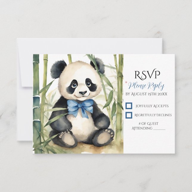 Baby Panda Bear Boy Baby Dusche RSVP Karte (Vorderseite)