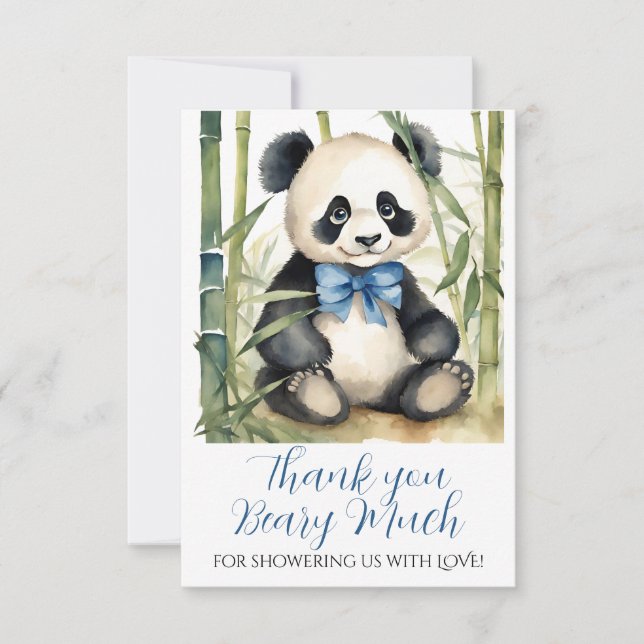 Baby Panda Bear Boy Baby Dusche Vielen Dank Dankeskarte (Vorderseite)