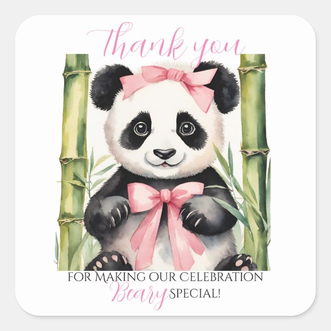 Baby Panda Bear Girl Babydusche Danke Quadratischer Aufkleber (Vorderseite)