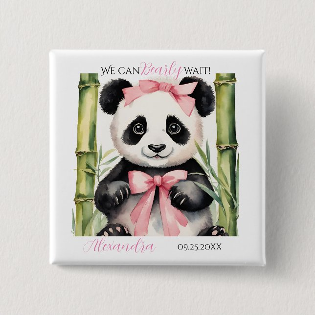 Baby Panda Bear Girls Babydusche Button (Vorderseite)