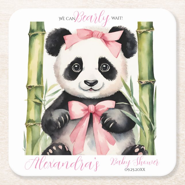 Baby Panda Bear Girls Babydusche Rechteckiger Pappuntersetzer (Vorderseite)