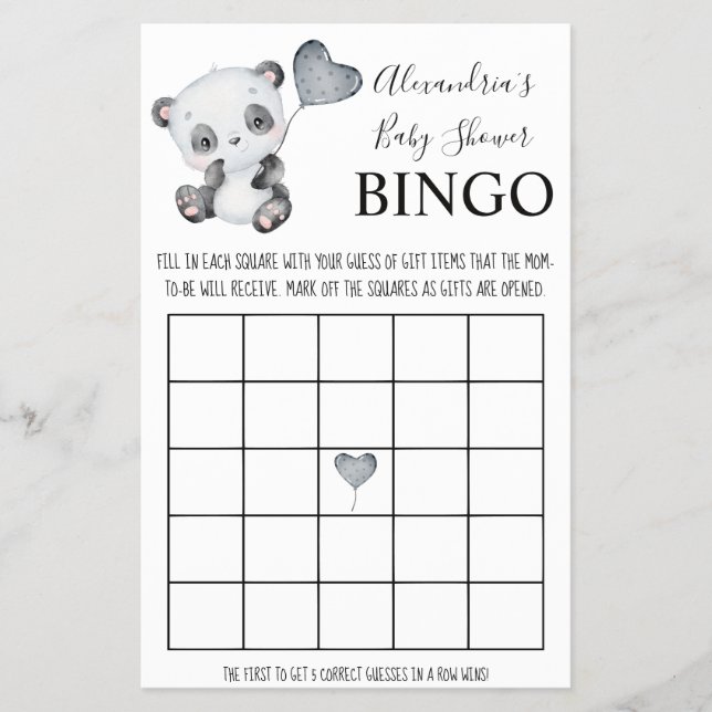 Baby Panda Bingo Baby Duschkarte Flyer (Vorne)